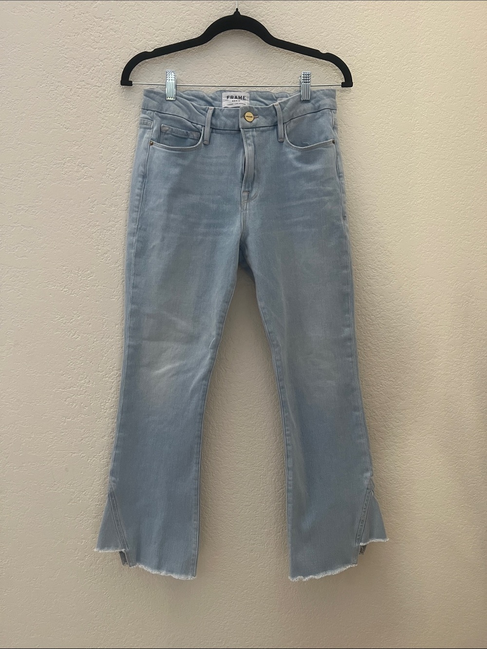 Frame Denim Pale Blue Cropped Split-Hem Flare Jeans. Le Crop Mini Boot sz 27